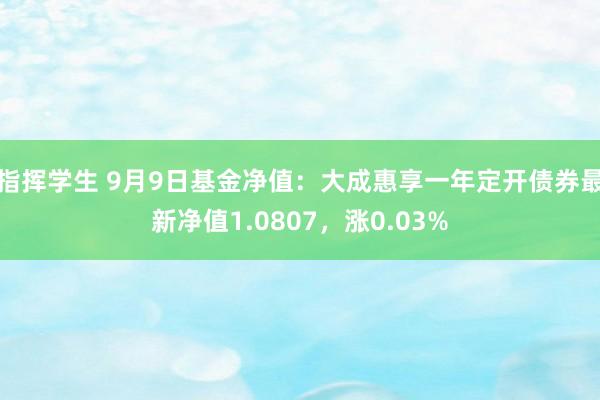 指挥学生 9月9日基金净值：大成惠享一年定开债券最新净值1.0807，涨0.03%