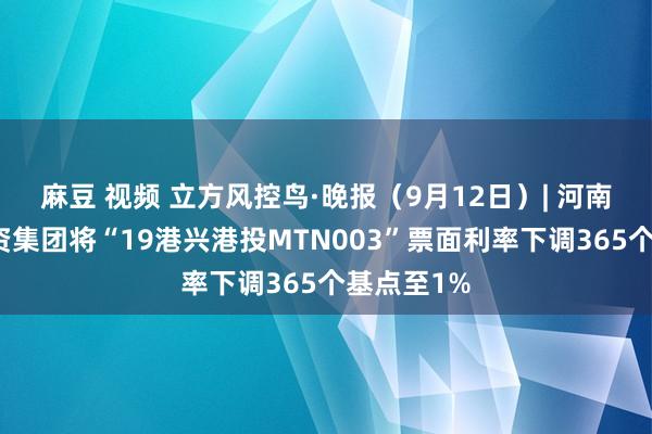 麻豆 视频 立方风控鸟·晚报（9月12日）| 河南航空港投资集团将“19港兴港投MTN003”票面利率下调365个基点至1%