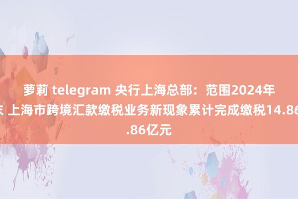 萝莉 telegram 央行上海总部：范围2024年8月末 上海市跨境汇款缴税业务新现象累计完成缴税14.86亿元