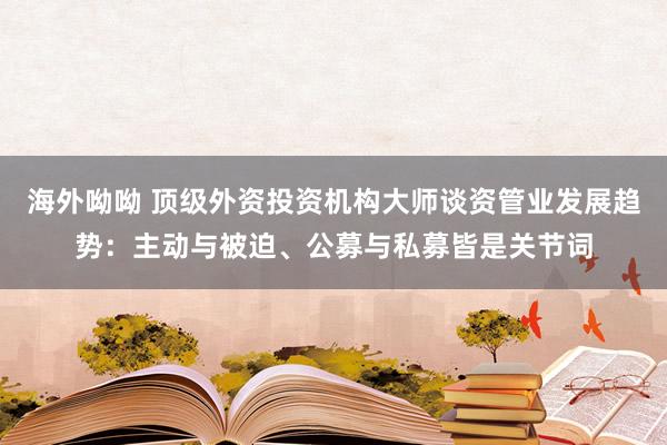 海外呦呦 顶级外资投资机构大师谈资管业发展趋势：主动与被迫、公募与私募皆是关节词