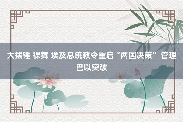 大摆锤 裸舞 埃及总统敕令重启“两国决策” 管理巴以突破