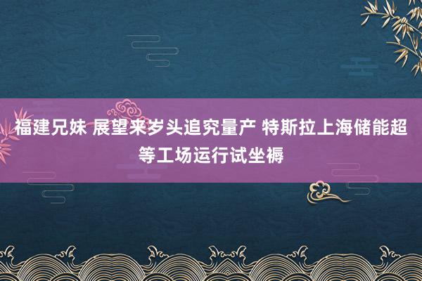 福建兄妹 展望来岁头追究量产 特斯拉上海储能超等工场运行试坐褥
