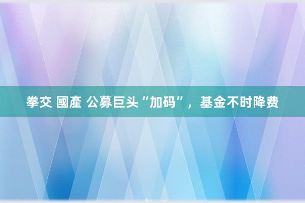 拳交 國產 公募巨头“加码”，基金不时降费