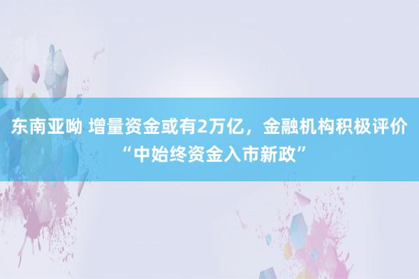 东南亚呦 增量资金或有2万亿，金融机构积极评价 “中始终资金入市新政”
