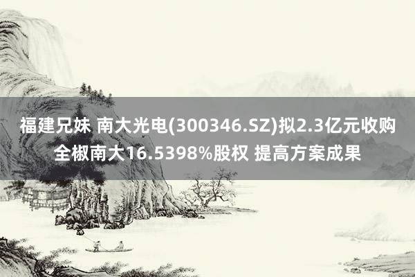 福建兄妹 南大光电(300346.SZ)拟2.3亿元收购全椒南大16.5398%股权 提高方案成果