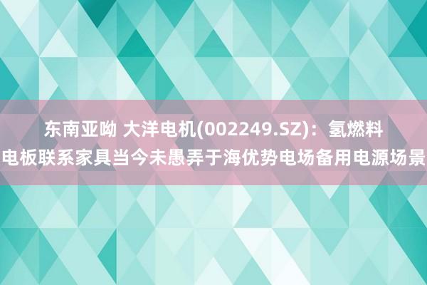 东南亚呦 大洋电机(002249.SZ)：氢燃料电板联系家具当今未愚弄于海优势电场备用电源场景