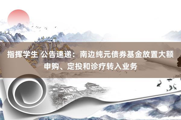 指挥学生 公告速递：南边纯元债券基金放置大额申购、定投和诊疗转入业务