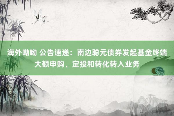 海外呦呦 公告速递：南边聪元债券发起基金终端大额申购、定投和转化转入业务
