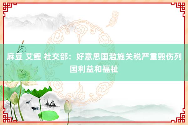 麻豆 艾鲤 社交部：好意思国滥施关税严重毁伤列国利益和福祉